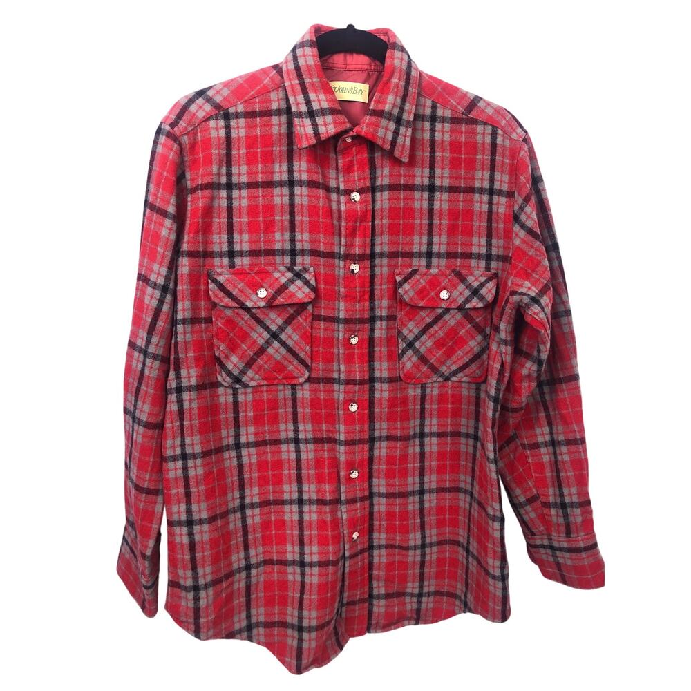 St. John’s Bay Vintage Wool Red Plaid Outdoors Button Down Flannel Shirt M